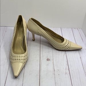 Stuart Weitzman leather perforated cap toe heels